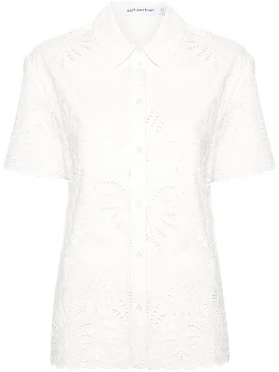 Self-portrait Womens White Short-sleeved Broderie-anglaise Cotton Shirt
