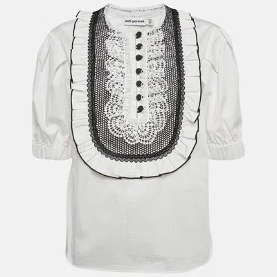 Pre-owned Self-portrait White Cotton Lace Bib Top M