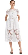 Self-portrait White Cotton Lace Button Midi Dress White In Weiss