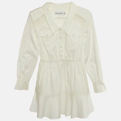 Pre-owned Self-portrait White Cotton Lace Panel Detail Mini Dress S