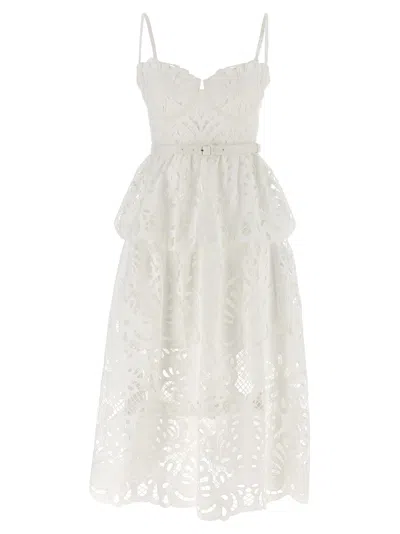 SELF-PORTRAIT WHITE COTTON LACE TIERED MIDI DRESS