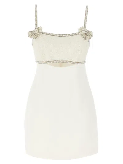 SELF-PORTRAIT WHITE CRÊPE PEARL BOW MINI DRESS