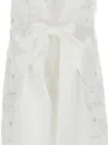 Self-portrait White Crewneck Sleeveless Mini Dress With All-over Floral Embroidery And Maxi Bow On The Rear In Tec In White