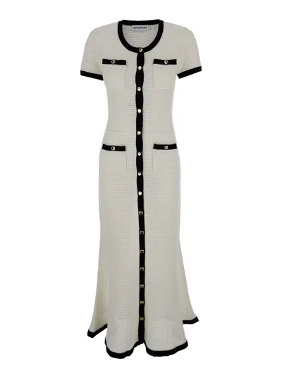 SELF-PORTRAIT BLACK AND WHITE LONG CROCHET DRESS IN TECHNO FABRIC WOMAN