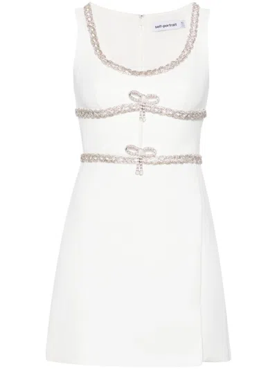 Self-portrait White Diamante Bow Trim Mini Dress