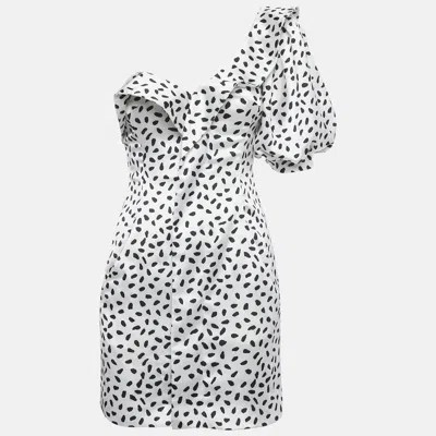 Pre-owned Self-portrait White Dotted Satin One Shoulder Mini Dress S