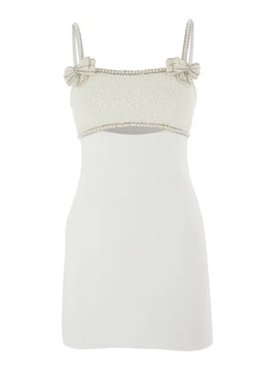 SELF-PORTRAIT WHITE DRESS WITH APPLIED RHINESTONES ON THE FRONT AND CUT-OUT DETAIL IN TECH FABRIC WOMAN