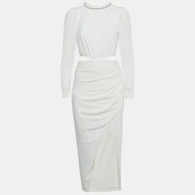 Pre-owned Self-portrait White Embellished Detail Jersey Cut -out Maxi Dress S