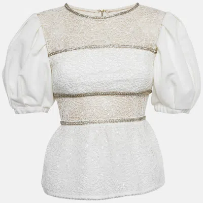 Pre-owned Self-portrait White Embellished Lace Top S