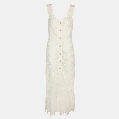 Pre-owned Self-portrait White Fishnet Crochet And Lace Midi Dress M