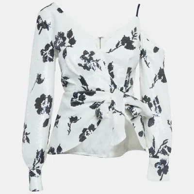 Pre-owned Self-portrait White Floral Sequin Wrap Top S