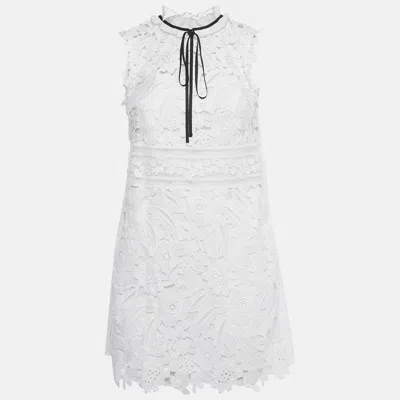 Pre-owned Self-portrait White Guipure Lace Bow Detail Mini Dress S