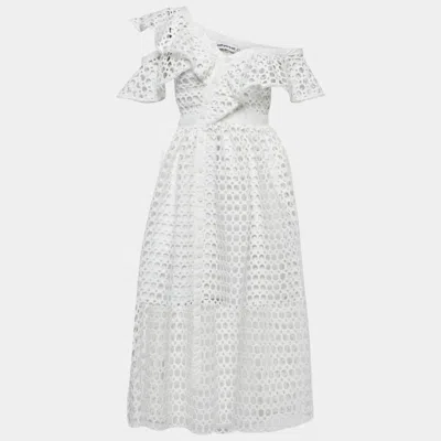 Self-portrait White Guipure Lace One Shoulder Midi Dress