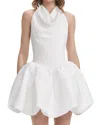 Self-portrait Crepe Bubble-hem Halter Mini Dress In White