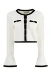 SELF-PORTRAIT WHITE KNIT CARDIGAN WITH FRONT POCKETS AND BELL CUFFS FOR WOMEN