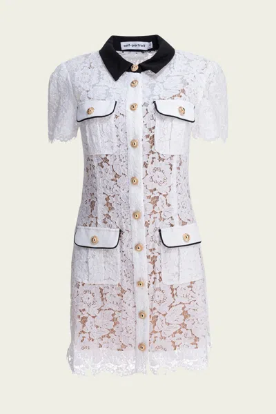 SELF-PORTRAIT WHITE LACE CONTRAST COLLAR MINI DRESS