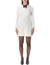 Self-portrait White Lace Knit Mini Dress With Removable Bow In White