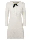 Self-portrait White Lace Knit Mini Dress With Removable Bow In White