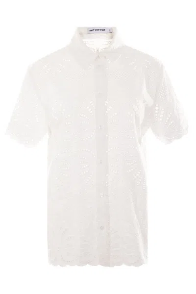 Self-portrait White Lace Short-sleeved Shirt For Women