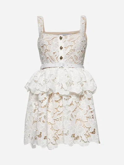 SELF-PORTRAIT WHITE LACE TIERED MINI DRESS
