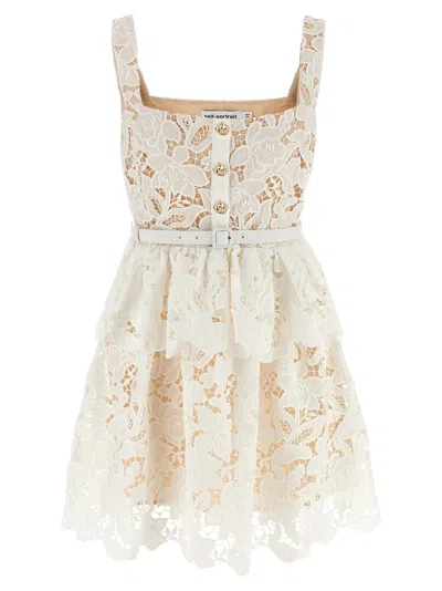 Self-portrait White Lace Tiered Mini Dresses White