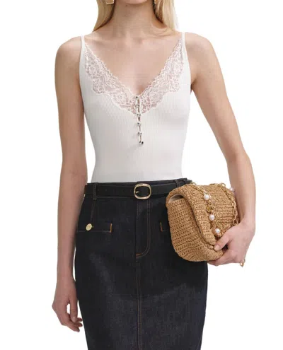 Self-portrait White Lace Trim Rib Knit Top
