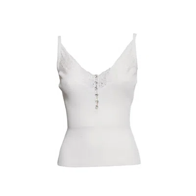 SELF-PORTRAIT WHITE LACE TRIM RIB KNIT TOP