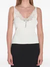 Self-portrait Lace Trim Rib Knit Viscose Blend Top In White