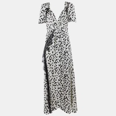Pre-owned Self-portrait White Leopard Print Sateen Twisted Maxi Dress M