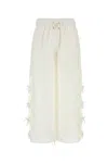 Self-portrait Embroidered Linen And Cotton Wide-leg Pants In White