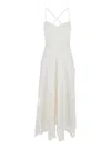 Self-portrait White Midi Dress With All-over Embroidery And Scallop Hem In Cotton Woman