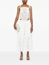 Self-portrait White Midi Skirt With Leaf Embroidery