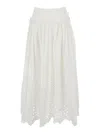 Self-portrait White Midi Skirt With Side Gathered Details And All-over Embroidery In Cotton Woman