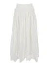 Self-portrait White Midi Skirt With Side Gathered Details And All-over Embroidery In Cotton Woman In White