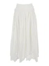 Self-portrait White Midi Skirt With Side Gathered Details And All-over Embroidery In Cotton Woman In White
