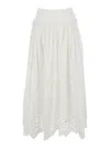 Self-portrait White Midi Skirt With Side Gathered Details And All-over Embroidery In Cotton Woman