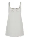 Self-portrait White Mini Dress With Square Neck And Bow Detail On The Front In Tech Fabric Woman In White