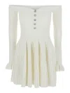 Self-portrait Off-the-shoulder Pleated Ribbed-knit Mini Dress