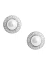 Self-portrait White Stud Earings With Crystal Embellishments In Brass Woman In Metallic