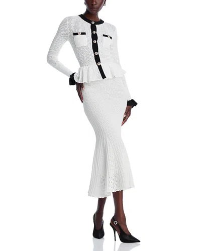 SELF-PORTRAIT SELF-PORTRAIT WHITE POINTELLE KNIT CONTRAST MIDI DRESS