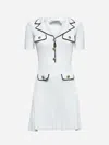 Self-portrait White Mini Dress With Notched Collar And Contrasting Trim In Viscose Blend Stretch Woman