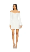 Self-portrait Off-the-shoulder Pleated Ribbed-knit Mini Dress In White
