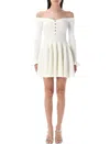Self-portrait Off-the-shoulder Pleated Ribbed-knit Mini Dress In White