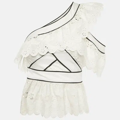 Pre-owned Self-portrait White Schiffli Lace One Shoulder Top S