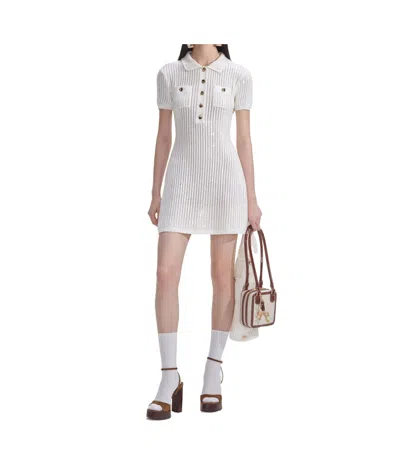 Self-portrait Mini Crochet Dress With Sequins In Neutral