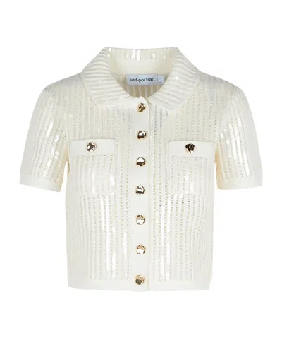 Self-portrait Sequinis Crochet Top In White