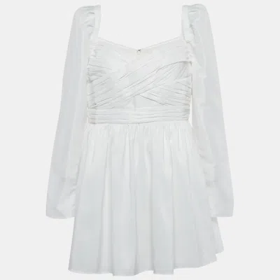 Pre-owned Self-portrait White Taffeta Pleated Mini Dress M