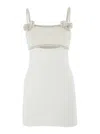 Self-portrait Women White Dress With Applied Rhinestones On The Front And Cut-out Detail In Tech Fab
