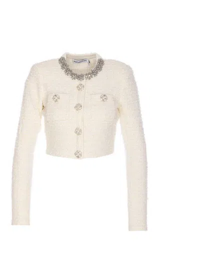 SELF-PORTRAIT WHITE TEXTURED KNIT CARDIGAN