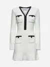 Self-portrait Textured White Dress With Beaded V-neckline